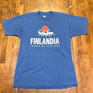 Vintage Screen Stars Best Finlandia Vodka T Shirt Mens Large Blue Single Stitch